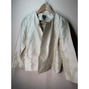 Eileen Fisher Petite Silk Wool Blend Cropped Blazer‎ Jacket Neutral